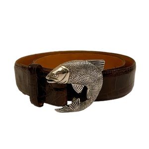 8. Wathne Trout Buckle/ Embossed Crocodile Brown Women’s Leather Belt Size 30